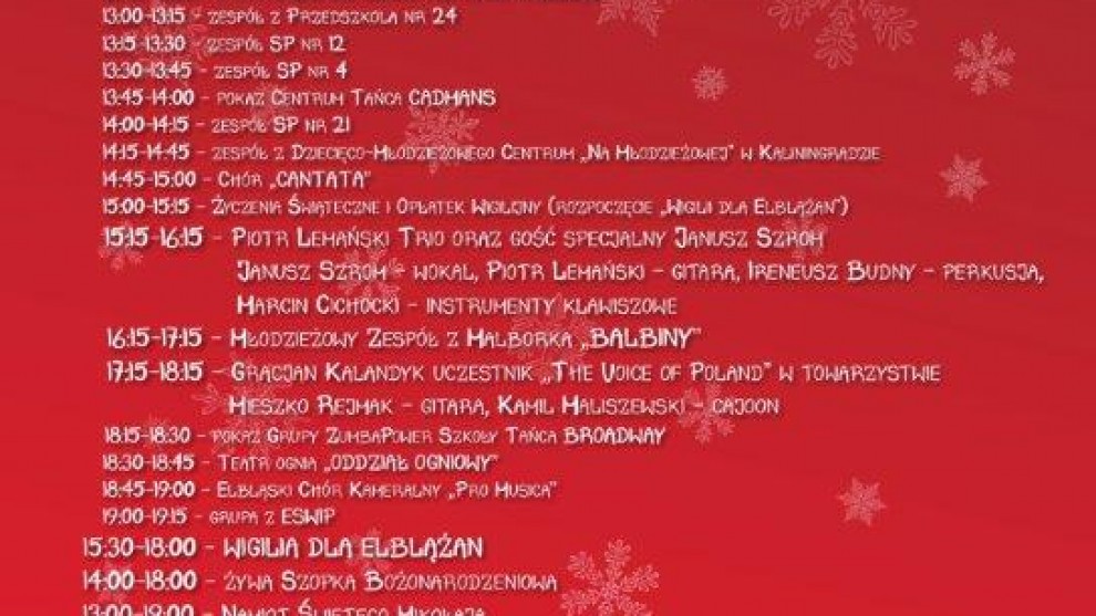  ŚWIĄTECZNE SPOTKANIA ELBLĄŻAN 13-14 grudnia 2014 r